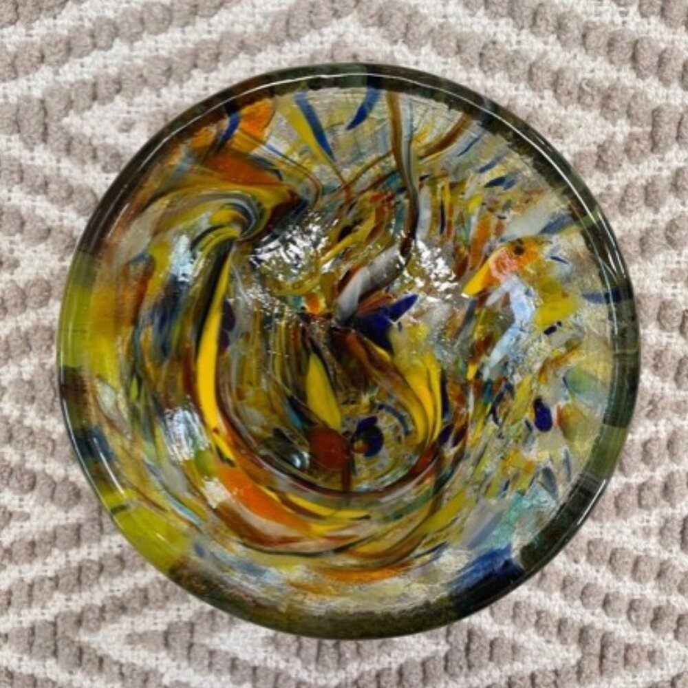 Beautiful! Art Glass Footed Bowl - Multicolor Fused Glass (NOWT) - Picture 9 of 12